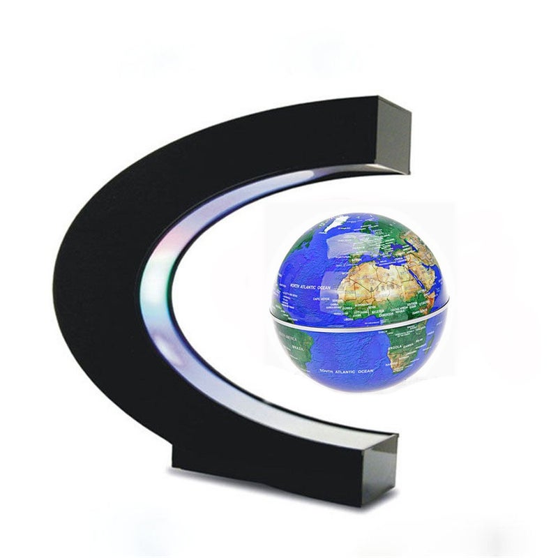 Estefanlo Floating Globe with LED Lights C Shape Magnetic Levitation Floating Globe World Map for Desk Decoration (Blue) - Image 1